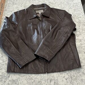 croft & barrow Dark Brown Leather Lambskin Bomber Jacket